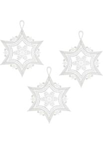 Fensterbild "Stern 3er Set" Gr. 1, wei&szlig; (ecru, silberfarben), B:15cm H:19cm, Polyester, W. REUTER & SOHN - PLAUENER SPITZE, Fensterbilder, Fensterbild, Made in Germany