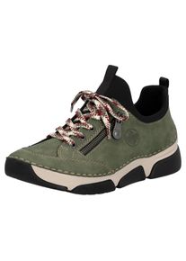 Slip-On Sneaker Rieker, Damen, Gr. 41, schwarz (khaki, schwarz), Nubuklederimitat, Textil, Schuhe Slip-On Sneaker, Schlupfschuh, Halbschuh, Freizeitschuh mit weicher Innensohle