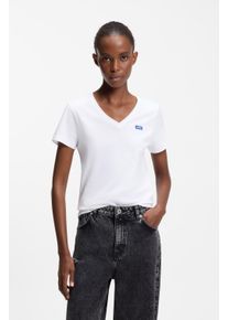 T-Shirt Hugo "Classic V", Damen, Gr. XL (42), wei&szlig; (wei&szlig; 100), Single Jersey, Obermaterial: 100% Baumwolle, unifarben, regular fit normal, V-Ausschnitt, eingesetzt normaler Saum, Shirts T-Shirt, mit Logo, V-Ausschnitt