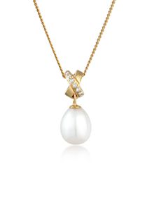 Silberkette Elli Premium "Halskette S&uuml;&szlig;wasserzuchtperle Zirkonia 585 Gelbgold" Gr. 45, wei&szlig;, Halsketten, Damen, Gelbgold 585, Silberkette