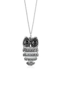 Lange Kette Elli "Halskette Eule Glas Kristall Schwarz 925 Sterling Silber" Gr. 70, schwarz, Halsketten, Damen, mit Stein, Silber 925 (Sterlingsilber), Lange Kette