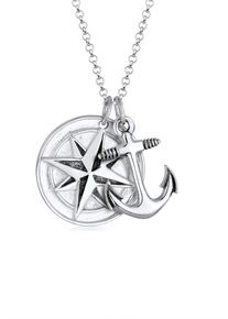 Lange Kette Kuzzoi "Halskette Kompass Anker 925 Sterling Silber" Gr. 60, silber, Halsketten, Herren, ohne Stein, Silber 925 (Sterlingsilber), Lange Kette