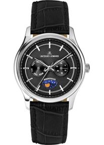 Quarzuhr Jacques Lemans "Derby", schwarz, schwarz, Armbanduhren, Herren, Quarzuhr, Armbanduhr, Herrenuhr, analog, Wochentag, Mondphase
