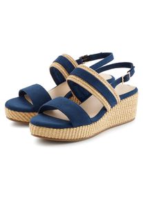 Beach Time Sandalette BEACHTIME "Sommerschuh, Sandale, offener Schuh, Keilsandalette", Damen, Gr. 37, dunkelblau, Obermaterial: 100% Textilmaterial. Decksohle: 100% Lederimitat. Futter: 100% Textilmaterial. Laufsohle: 100% Synthetik, unifarben, Basic, Schuhe Sandalette, mit Keilabsatz VEGAN