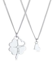 Ketten-Set Elli "Halskette Herz Kleeblatt Mutter Kind Set (2 tlg) 925 Silber" Gr. 45, silber, Halsketten, Damen, ohne Stein, Silber 925 (Sterlingsilber), Ketten-Set