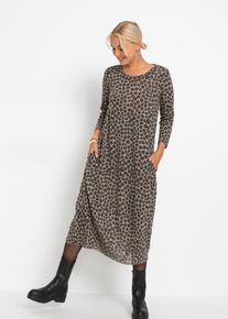Shirtkleid bonprix, Damen, Gr. 36/38 (S), N-Gr, braun (leopard braun), Obermaterial: 75% Polyester, 25% Baumwolle, Ballonform, Kleider Shirtkleid, f&uuml;r Alltag, aus Polyester und Baumwolle, mit O-Shape, in Ballonform