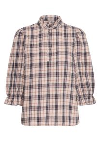 Langarmbluse Pulz Jeans "Langarm-Bluse PZEVIE", Damen, Gr. XL, beige (beige navy check), Obermaterial: 100% Baumwolle CO., Blusen Langarmbluse