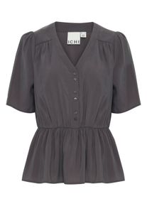 Kurzarmbluse Ichi "Kurzarm-Bluse IHCINOMA", Damen, Gr. 36, grau (asphalt), Obermaterial: 85% Viskose CV. 15% Polyester PES., Blusen Kurzarmbluse