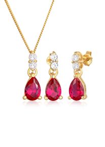 Ohrring und Ketten Set Elli Premium "Schmuckset Kette Ohrh&auml;nger Syn. Rubin Zirkonia 925 Silber" Gr. 45, gold, Schmuck_Sets, Damen, Blacklist, Silber 925 (Sterlingsilber), Ohrring und Ketten Set