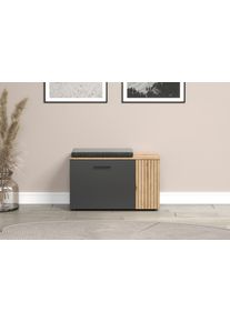 Sitzbank Home Affaire "Estepona", anthrazit, evoke eiche, B:80cm H:48cm T:36cm, Holzwerkstoff, Kunststoff, Sitzb&auml;nke, Sitzbank, Schuhbank mit 2 T&uuml;ren & 2 Einlegeb&ouml;den &ndash; (B/T/H) 80/36/48 cm