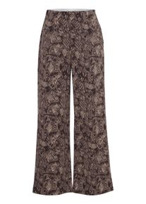 Stoffhose Ichi "Hose IHKATE", Damen, Gr. XL, N-Gr, braun (schwarz fungi snake aop), Obermaterial: 74% Polyester PES. 22% Viskose CV. 4% Elasthan EL., Hosen Stoffhose