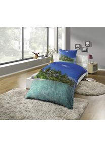 Bettw&auml;sche Kinzler "Fotodruck-Bettw&auml;sche "Insel", bunt, B/L: 135cm x 200cm, 1 Stk., 1 Stk., Microfaser, B/L: 80cm x 80cm, 2 Stk., Microfaser, Obermaterial: 100% Polyester, Bettw&auml;sche, Bettw&auml;sche, pflegeleicht