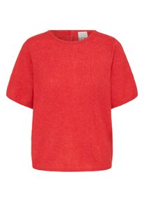 Kurzarmbluse Ichi "Kurzarm-Bluse IHKAMARA", Damen, Gr. S, rot (fiery rot), Obermaterial: 52% Polyacryl PAN. 30% Polyester PES. 15% Alpaka WP. 3% Elasthan EL., Blusen Kurzarmbluse