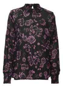 Langarmbluse Kaffe "Langarm-Bluse KAfay", Damen, Gr. 42, schwarz (schwarz tulipwood rose), Obermaterial: 100% Viskose LENZING ECOVERO CV LenzEcov., Blusen Langarmbluse
