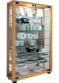 Standvitrine Vcm "Glas Stand Vitrine Sammelvitrine Lumo Mini Spiegel", braun (buche), B:59cm T:18cm, Obermaterial: 100% Holz Wood., Schr&auml;nke, Standvitrine