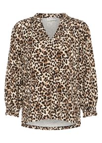Kurzarmbluse Pulz Jeans "Kurzarm-Bluse PZCHARLOTTE", Damen, Gr. L, braun (braun animal printed), Obermaterial: 95% Viskose CV. 5% Elasthan EL., Blusen Kurzarmbluse
