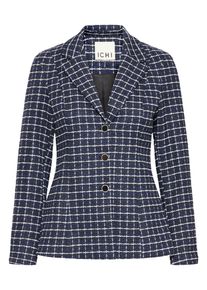 Blusenblazer Ichi "Blazer IHKATE", Damen, Gr. XS, blau (patriot blau check), Obermaterial: 91% Polyester PES. 8% Baumwolle CO. 1% Elasthan EL., Blazer Blusenblazer