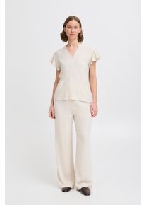 Kurzarmbluse B.Young "Kurzarm-Bluse BYFILINEN", Damen, Gr. 38, beige (nature linen), Obermaterial: 70% Viskose CV. 30% Leinen LI., Blusen Kurzarmbluse