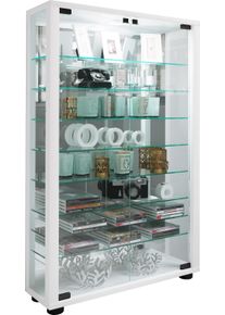 Standvitrine Vcm "Glas Stand Vitrine Sammelvitrine Lumo Mini Spiegel", wei&szlig;, B:59cm T:18cm, Obermaterial: 100% Holz Wood., Schr&auml;nke, Standvitrine