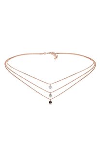 Choker Elli "Halskette Choker 3-reihig Kristalle 925 Sterling Silber" Gr. 36, rosa (rosegold), Halsketten, Damen, mit Steinen, Silber 925 (Sterlingsilber), Choker