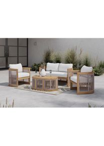 Ambia Garden Gartenset, Akaziefarben, Beige, Holz, 4-teilig, Akazie, massiv, F&uuml;llung: Komfortschaum,Polyester, 132x64x70 cm, Gartenm&ouml;bel, Gartengarnituren, Gartenm&ouml;bel-Sets