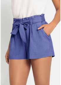 Shorts Lascana, Damen, Gr. 44, N-Gr, blau (baja blau), Web, Obermaterial: 58% Viskose, 28% Baumwolle, 14% Leinen, unifarben, figurumspielend kurz, Hosen Shorts, im Paperbag-Stil, Leinenmix, Schlupfhose, Sommerhose