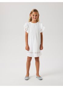 Midikleid name it "NKFFARIDE SS DRESS NOOS", M&auml;dchen, Gr. 122, N-Gr, wei&szlig; (hellwei&szlig; (blank)), Twill, Obermaterial: 100% Baumwolle, unifarben, normal ca. Mitte Oberschenkel, Rundhals, Kleider Midikleid