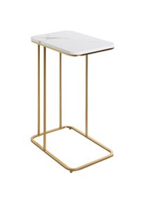 Beistelltisch, Wei&szlig;, Goldfarben, Metall, Holzwerkstoff, Marmoroptik, rechteckig, Flachrohr, 45x67x30 cm, Wohnzimmer, Wohnzimmertische, Beistelltische, Beistelltische Metall