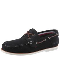 Bootsschuh Tommy Hilfiger "TH BOAT SHOE CORE SUEDE", Herren, Gr. 42, blau (dunkelblau), Veloursleder, Schuhe Bootsschuh, Casualschuh, Freizeitschuh, Schn&uuml;rer mit B&auml;nder-Durchz&uuml;gen