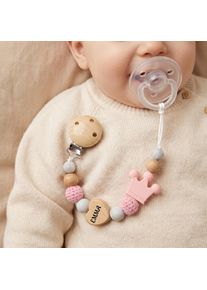 Personalized Baby Pacifier Clip Wood Heart Silicone Crown Teether Dummy Chain Crochet Beads Soother Holder BPA Free Gift