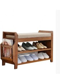 Shoe Rack Bench for Entryway 2-Tiers Brown Bamboo Shoes Organizer Holder Shoes Storage Cabinet Shelf with Soft Cushion Seat