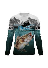 Fashion Fishing Theme Long Sleeve T-shirt Outdoor Angler Printed Top Casual Sport Comfortable Round Neck Shirt