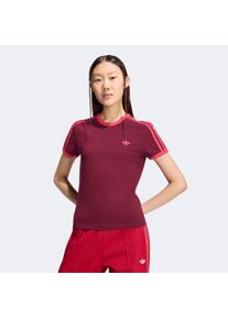 T-Shirt adidas originals "3-STREIFEN SLIM", Damen, Gr. XS, maroon, power pink, Obermaterial: 93% Baumwolle, 7% Elasthan, Rundhals, Shirts T-Shirt, sanft anliegende Passform, ohne Verschluss, f&uuml;r sportlichen Look