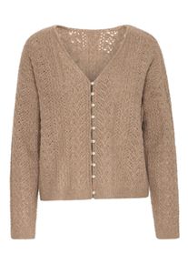 Strickpullover Ichi "Strickpullover IHLIYANNA", Damen, Gr. S, braun (fungi), Obermaterial: 37% Nylon NY. 30% Polyester PES. 27% Polyacryl PAN. 6% Elasthan EL., Pullover Strickpullover