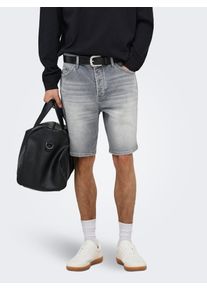 Only & Sons Jeansshorts ONLY & SONS "ONSEDGE PERF MG 9375 DOT DNM SHORTS NOOS", Herren, Gr. XL, N-Gr, medium grau denim, Denim/Jeans, Obermaterial: 99% Baumwolle, 1% Elasthan, Abriebeffekte, straight fit kniefrei, Jeans Jeansshorts, Baumwollmischung, straight fit