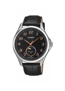 Quarzuhr, schwarz, CASIO TIMELESS COLLECTION, Armbanduhren, Herren, Quarzuhr, Armbanduhr, Herrenuhr, Lederarmband, analog, Mondphase