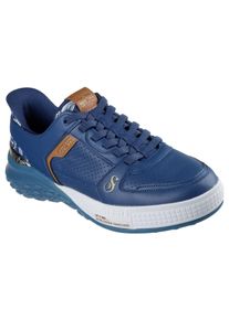 Slip-On Sneaker Skechers "SIZZLE-SNOOP SIZZLE SLIP-INS PAISLEY", Herren, Gr. 39, blau (navy, braun), Leder, Schuhe Slip-On Sneaker, Snoop Dogg Sneaker, Sneaker zum Schlupfen