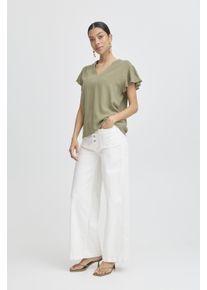Kurzarmbluse B.Young "Kurzarm-Bluse BYFILINEN", Damen, Gr. 38, gr&uuml;n (aloe), Obermaterial: 70% Viskose CV. 30% Leinen LI., Blusen Kurzarmbluse