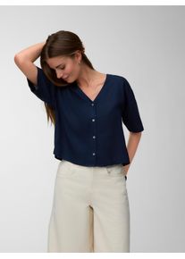 V&eacute;ro Moda Kurzarmbluse VERO MODA "VMROSIE 2/4 V-NECK SHIRT NOOS", Damen, Gr. S, sky captain, Web, Obermaterial: 85% Viskose, 15% Leinen, unifarben, normal, V-Ausschnitt, Blusen Kurzarmbluse, Viskosemischung. mit Leinen, Kurzarm