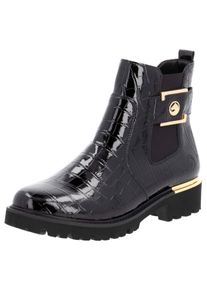 Chelseaboots Remonte, Damen, Gr. 45, schwarz, Elastischer Einsatz, Lacklederimitat, gl&auml;nzend, Schuhe Chelseaboots, Blockabsatz, Boots, Stiefelette mit praktischem Innen-Rei&szlig;verschluss