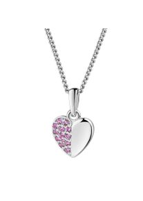 Kette mit Anh&auml;nger Firetti "Schmuck Geschenk Silber 925 Halsschmuck Halskette Herz", silberfarben, pink, Halsketten, M&auml;dchen, Silber 925 (Sterlingsilber), L: 38 B: 1,1mm, Kette mit Anh&auml;nger, mit Zirkonia (synth.), B:1,1mm
