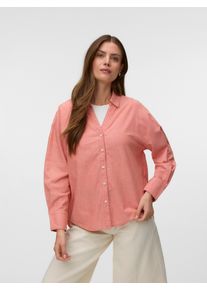 V&eacute;ro Moda Langarmbluse VERO MODA "VMNORMA LS CHAMBRAY SHIRT", Damen, Gr. XS, langoustino detail:melange, Web, Obermaterial: 100% Baumwolle, meliert, loose fit Po-bedeckend, V-Ausschnitt, Blusen Langarmbluse, Baumwolle, loose fit