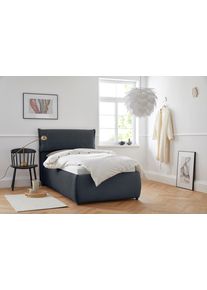 Polsterbett OTTO HOME "Jenson", blau (dunkelblau), B:128cm L:225cm, Struktur weich (85% Polyester/15% Nylon), Betten, Polsterbett, als Bettgestell oder mit 3 Matratzenarten und H&auml;rtegraden