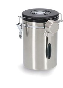 Kaffeedose zeller PRESENT, schwarz (edelstahl, schwarz), B:12,5cm H:19cm, Lebensmittelaufbewahrungsbeh&auml;lter, Kaffeedose, mit Datumsanzeige, L&ouml;ffel