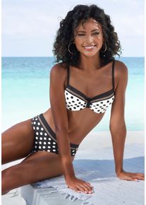B&uuml;gel-Bikini Lascana, Damen, Gr. 44, Cup F, schwarz (schwarz, creme), Recycling-Polyamid, gepunktet, Bikini-Sets B&uuml;gel-Bikini, mit s&uuml;&szlig;en Tupfen