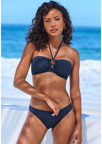 Bandeau-Bikini-Top s.Oliver "Beverly", Damen, Gr. 40, Cup A/B, blau (marine), Recycling-Polyamid, unifarben, Bikini-Oberteile Bandeau-Bikini-Top, mit kontrastfarbigem Zierring