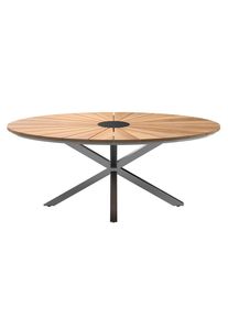 Ambia Garden Gartentisch, Naturfarben, Holz, Metall, Teakholz, oval, eckig, 200x75x120 cm, Holzm&ouml;bel, Holztische, Gartentische Holz