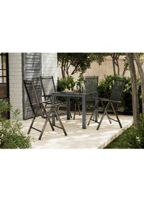 Ambia Garden Gartentischgruppe, Anthrazit, Schwarz, Metall, Kunststoff, Textil, quadratisch, Flachrohr, St&uuml;hle klappbar, R&uuml;ckenlehne mehrfach verstellbar, Gartenm&ouml;bel, Gartengarnituren, Gartenm&ouml;bel-Sets