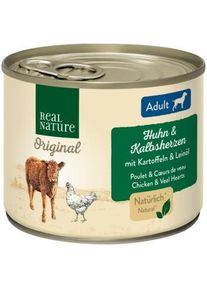 REAL NATURE Adult C&oelig;urs de Veau & Poulet 6x200 g