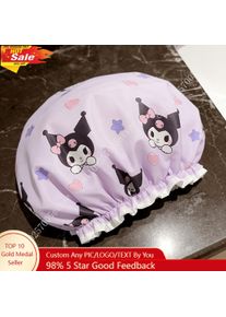 Sanrio Kuromi Shower Cap High-Quality Thickened Double-Layer Design Cartoon Heart and Star Pattern Women Household Shower